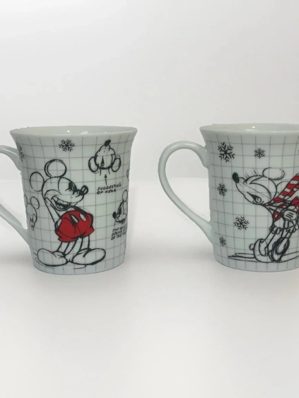 🎄☕ Lot of 4 NEW Disney Mickey Mouse Holiday Sketchbook Coffee Mugs Ceramic 🎄☕